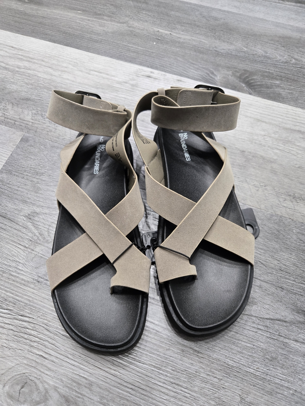No Boundaries Taupe Crisscross Ankle Strap Sandals